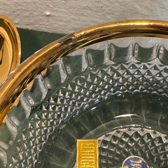 Vintage William Adams Gold Etched Lead Crystal Bowl with Silver Plated Spoon - Picture 5 of 12